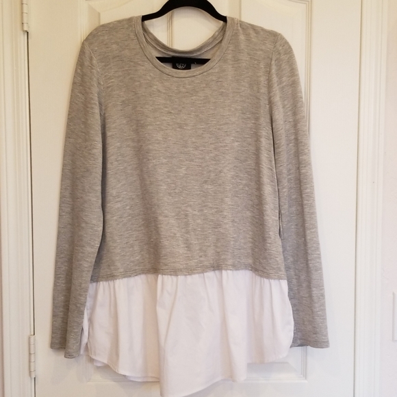 Bobeau Loose Grey Blouse with Faux Tailored Layer - Picture 2 of 5